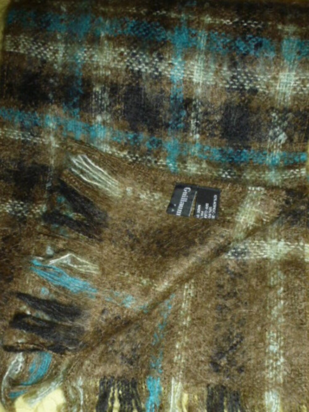 Guillaume de Mons Paris Plaid Mohair Wool Blend Scarf NWOT
